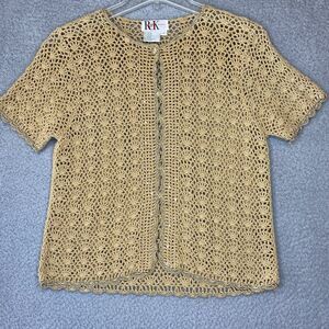 VTG 90s Y2K Romantic Coquette R&K ORIGINALS Crochet Cardigan Size Small Beige